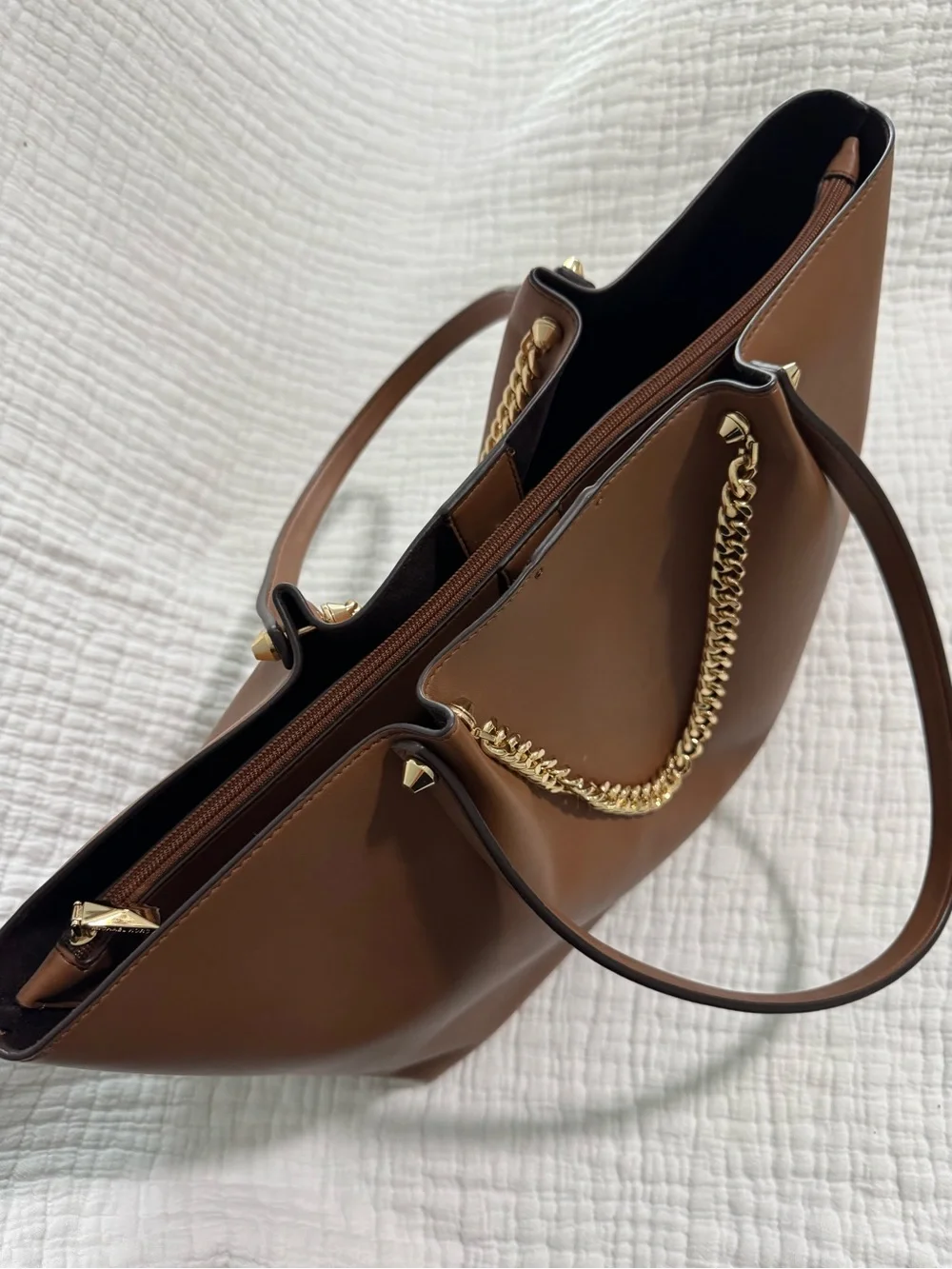Michael Kors Zena Brown Tote with Gold Chain Detail - Picture 6 of 8